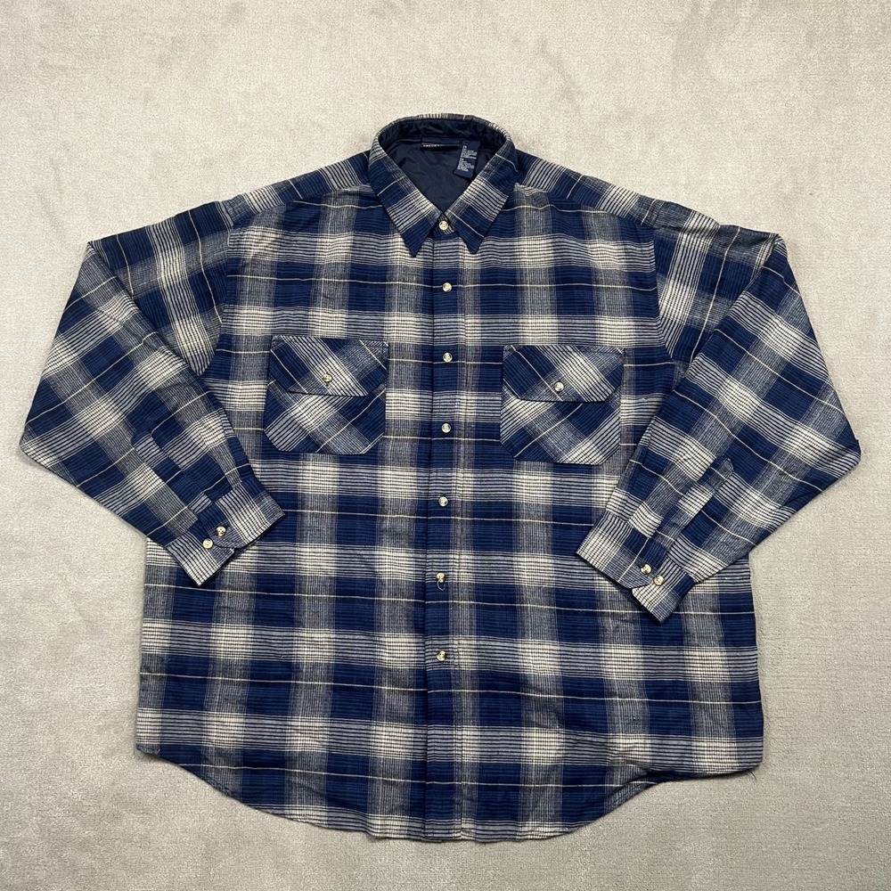 Private Club Mens 2X Blue Plaid Quilted Lined Flannel Shirt Jacket Heavyweight